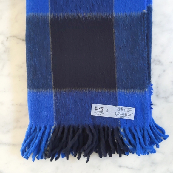 NWOT. IKEA Thick and Warm Blue and Black Plaid Stadium Blanket with Fringes. - Picture 2 of 2